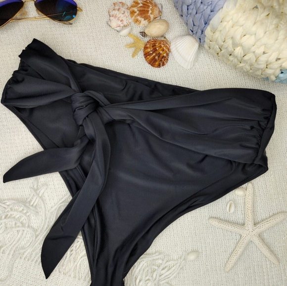NWOT TIE HI CUT TIE FRONT BIKINI BOTTOM, BLACK L - Picture 3 of 6
